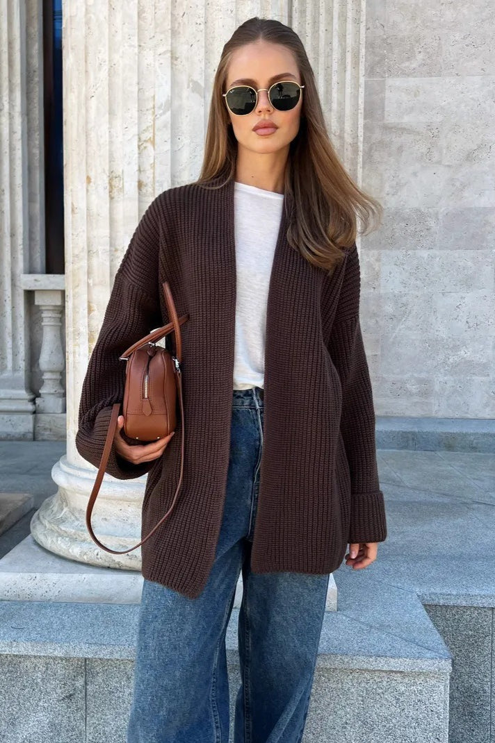 Cardigan tricoté décontracté à ceinture nouée confortable