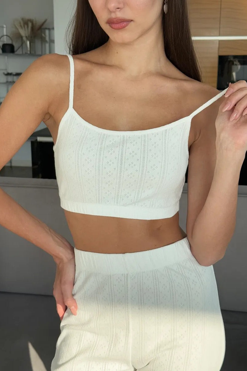 Conjunto de tres piezas de algodón tejido jacquard con manga larga y corte corto