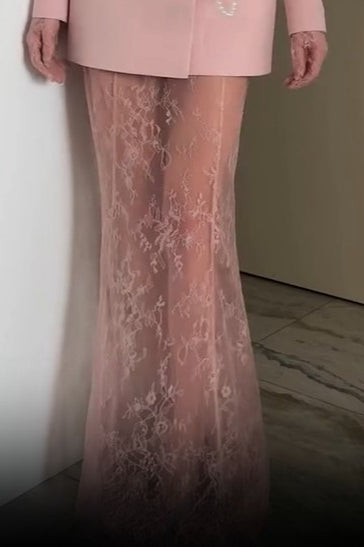 Chic Blazer Lace Skirt Two Piece Set