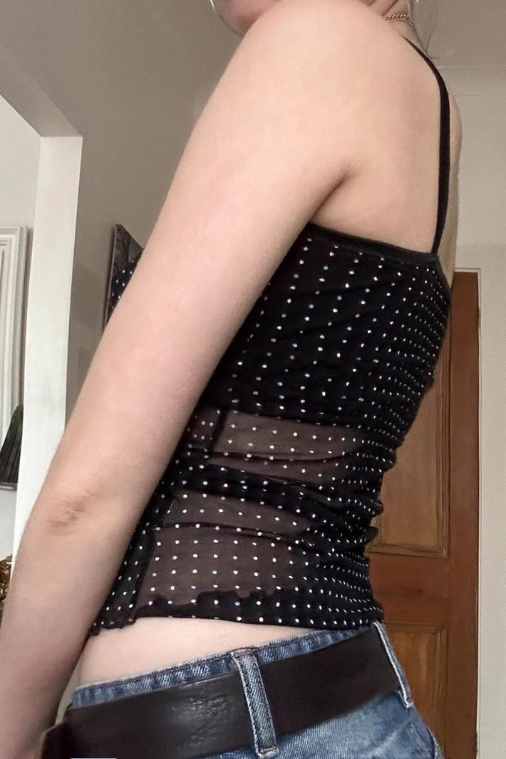 Durchscheinendes Neckholder-Bauchfreies Oberteil mit V-Ausschnitt und Tupfenmuster