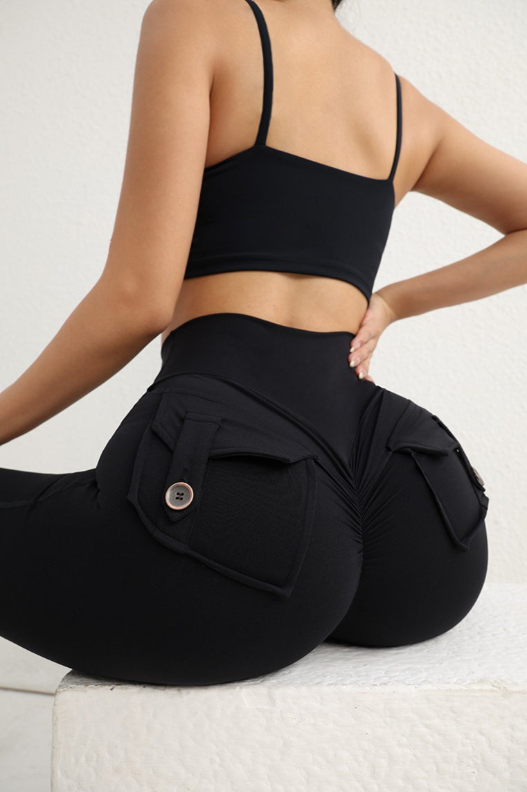 Leggings taille haute pour fessier avec bouton utilitaire