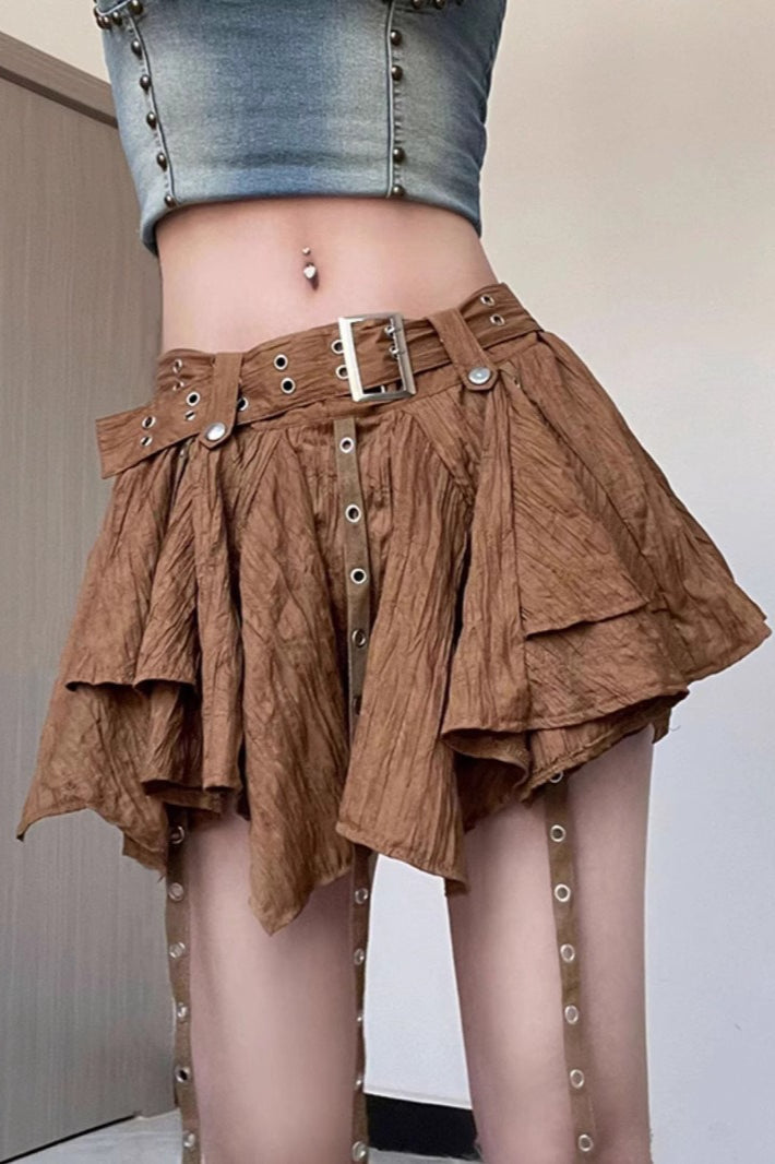 Wasteland Vintage Belt Asymmetrical Mini Skirt