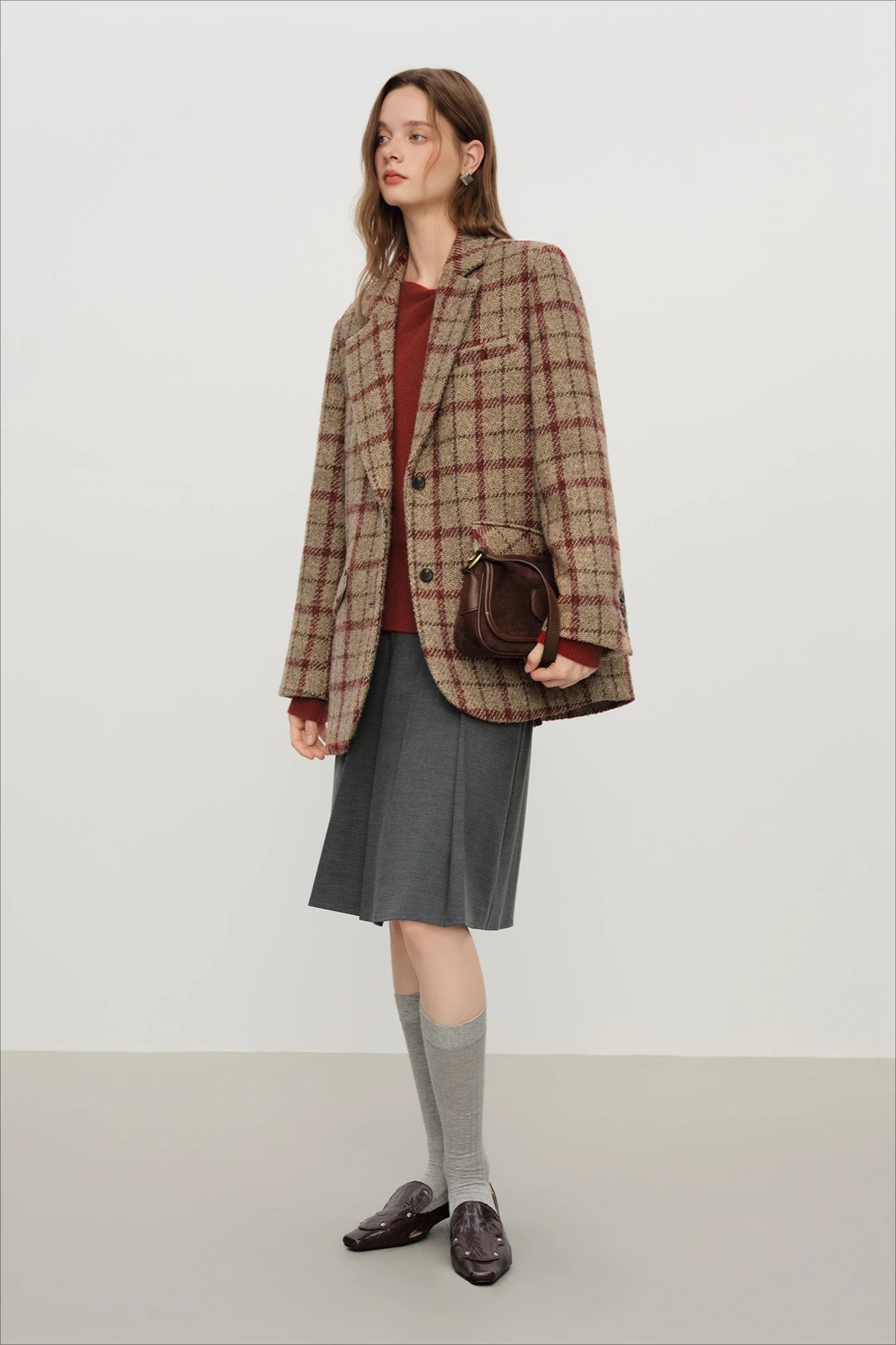 Retro kostkovaný krátký sako sako