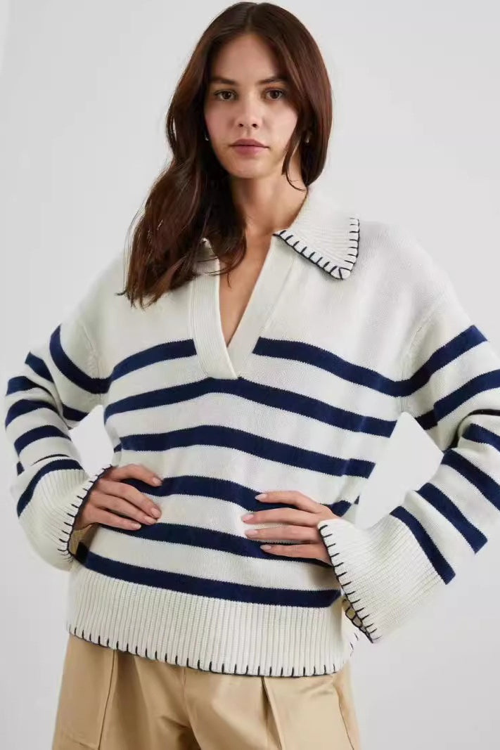 Striped Color Block Polo Sweater