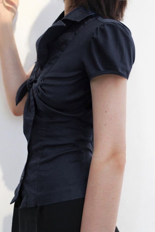 Commuter Preppy Bow Tie Button Down Blouse