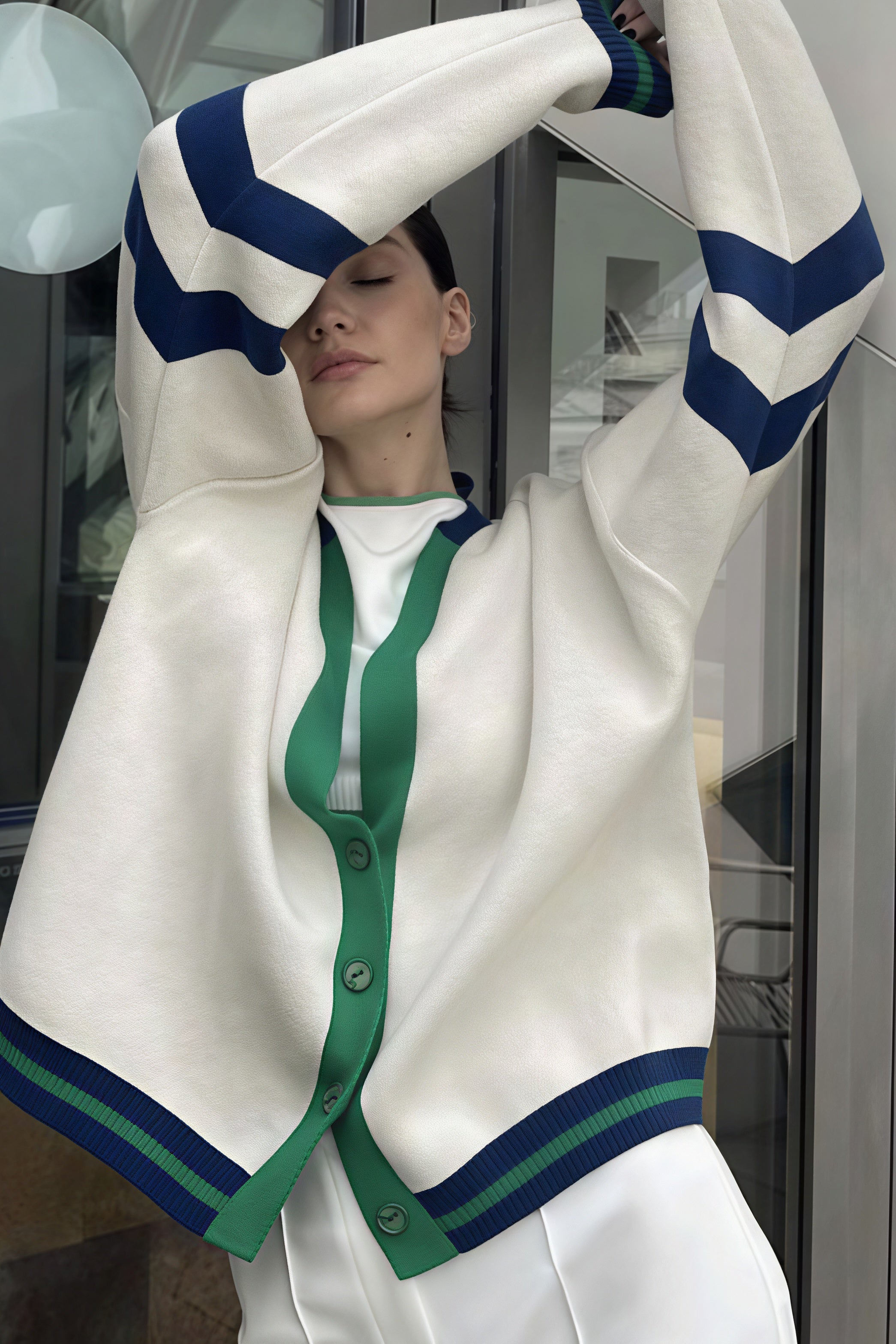 Simple Color Block Striped Relaxed Knit Cardigan