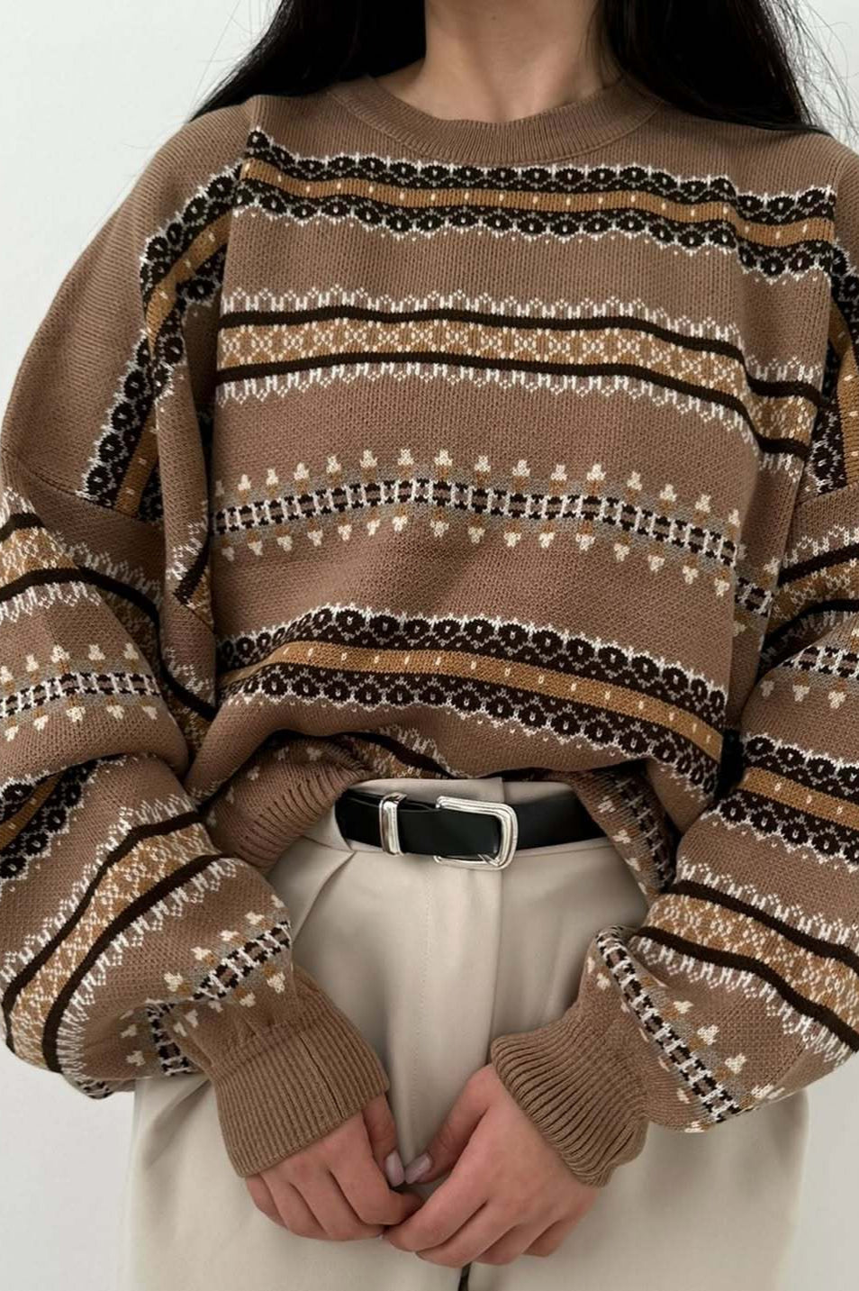 Fair Isle Jacquard Stripe Color Block Knit Sweater