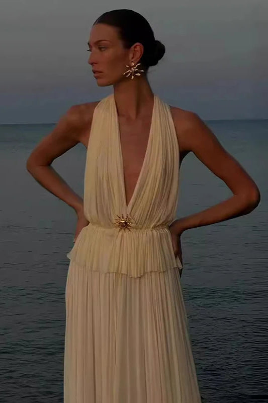 Faltenreiches Neckholder-Oberteil Boho-Kleid