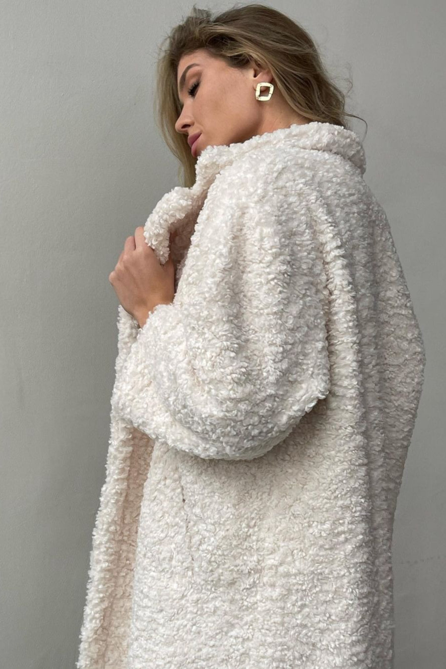 Manteau élégant de bureau à col revers en peluche à manches longues