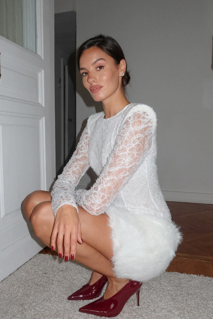 Sexy krajkové pletené úzké minišaty s dlouhým rukávem