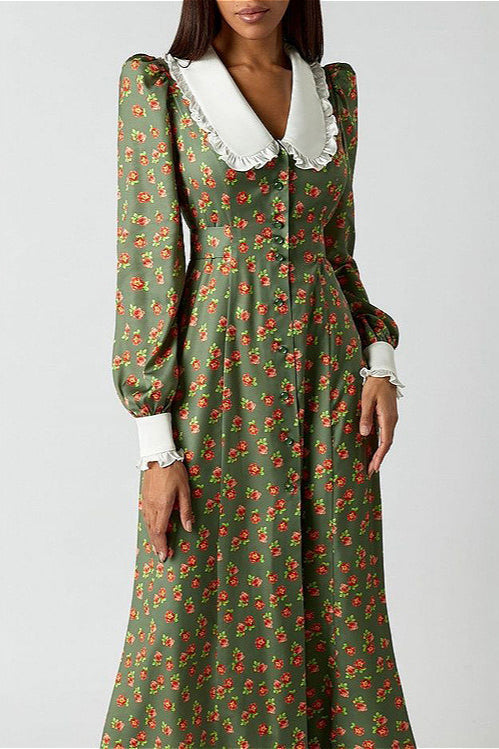 Kragen Tailliert Modisches Blumenkleid