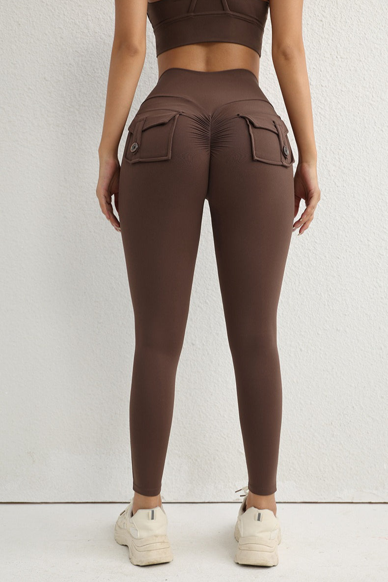 Leggings taille haute pour fessier avec bouton utilitaire
