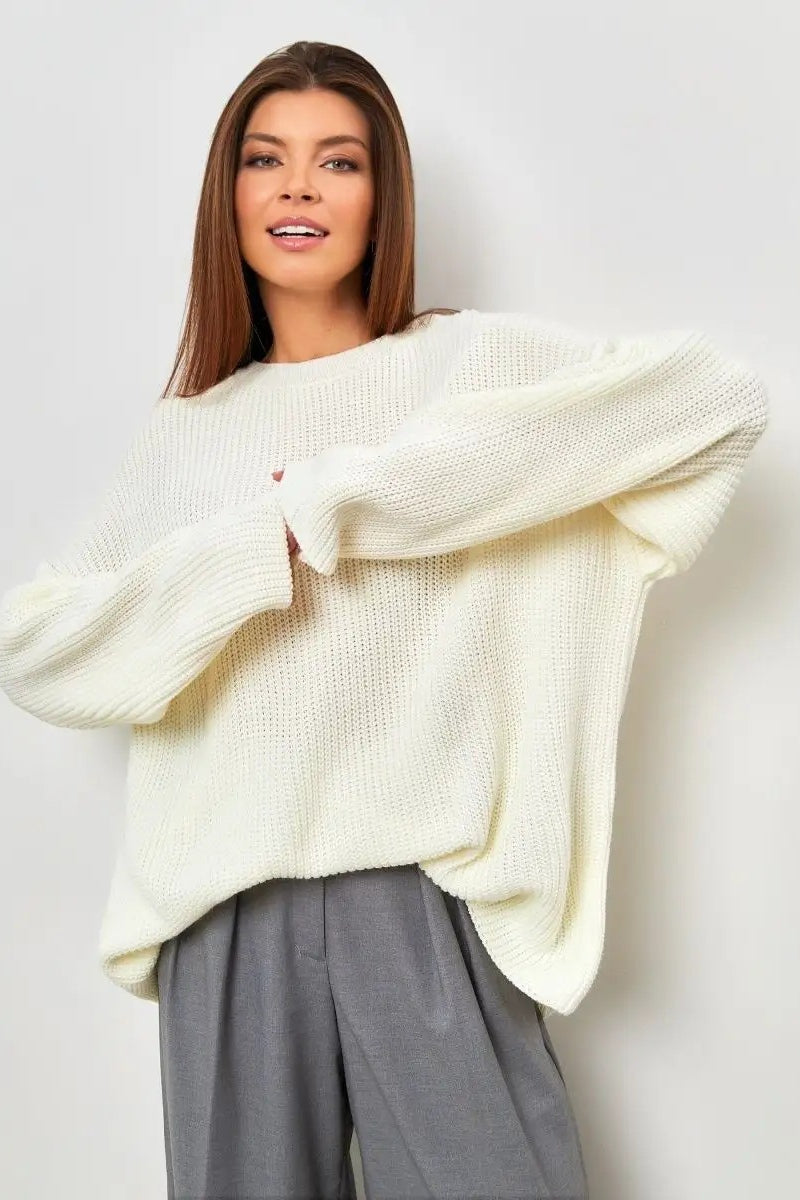 Pullover mit festem Strick und Rundhalsausschnitt