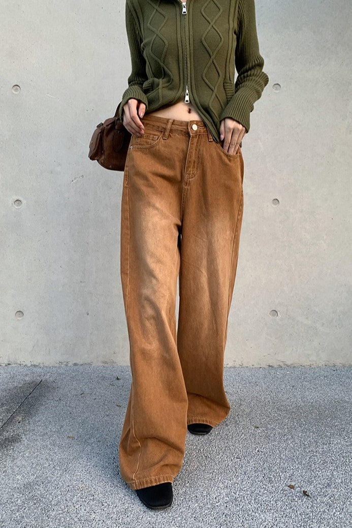 Jeans Casual Vintage Americano Solto de Perna Larga