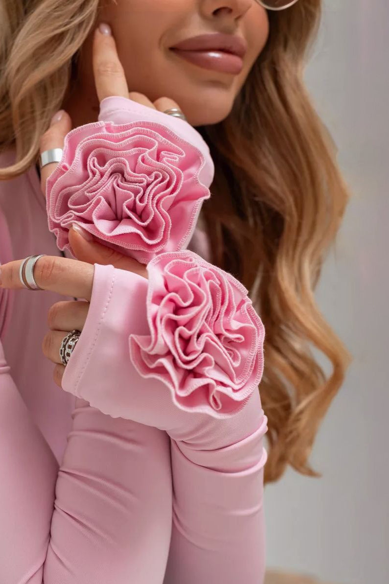 T-shirt ajusté à manches longues avec motif floral en relief 3D