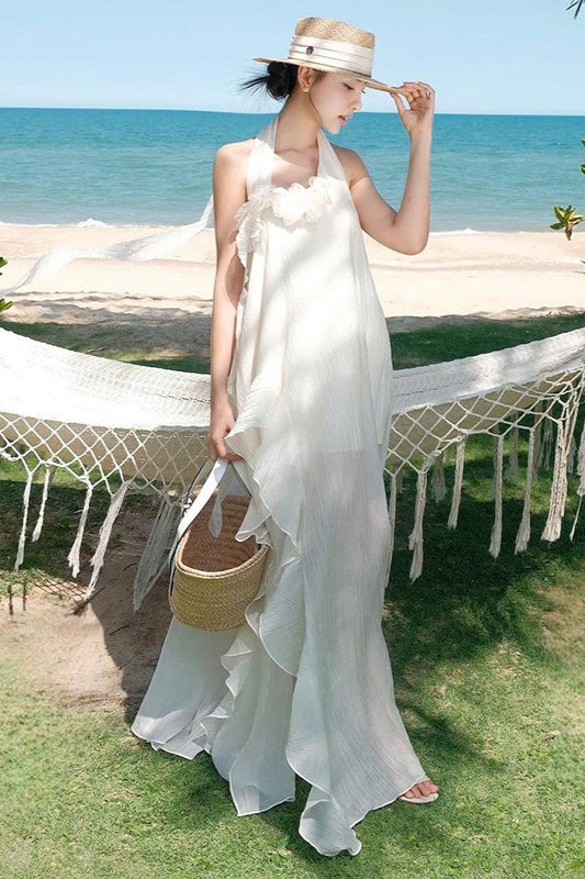 Abito lungo elegante a fiori 3D a fascia sottile