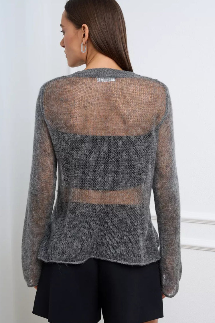 Blusa de Tricô Solta com Recortes em Mistura de Lã