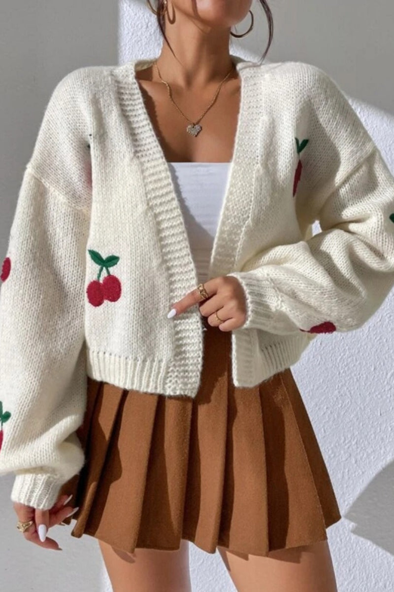 Embroidered Knit Open Front Sweater