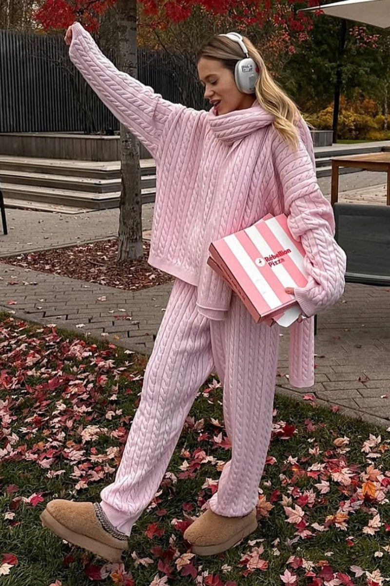 Solid Cable Knit Cozy Cuffed Ankle Pants