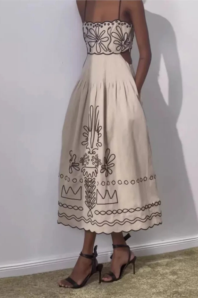 Besticktes Boho-Kleid mit Spaghettiträgern