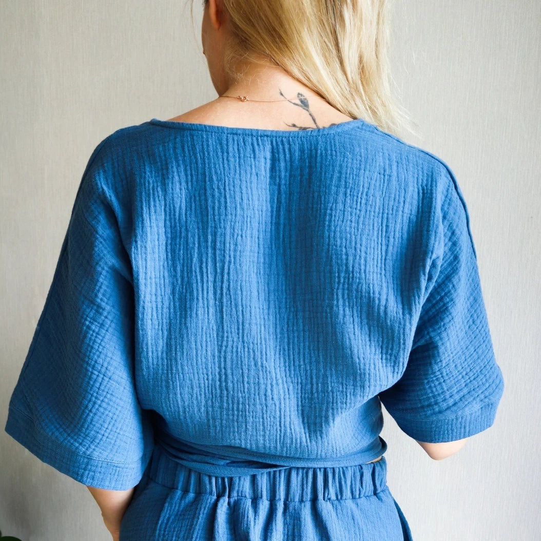 Minimalist Solid Cotton Tie Side Blouse