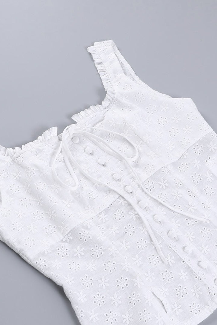 Cami Jacquard Lace Floral Button Tank Top