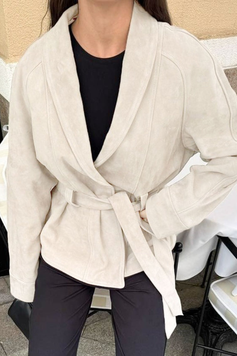 Giacca vintage in pelle scamosciata a maniche lunghe