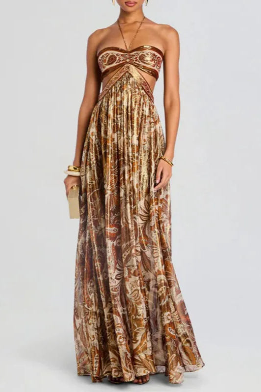 Trägerloses, geschnürtes, plissiertes Kleid im Bohème-Stil