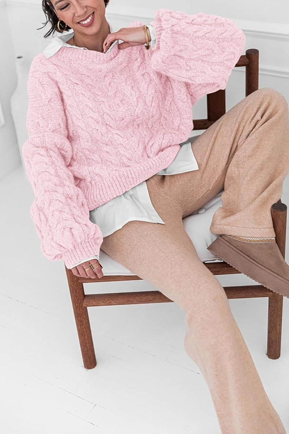 Vintage Grobstrickpullover mit Zopfmuster