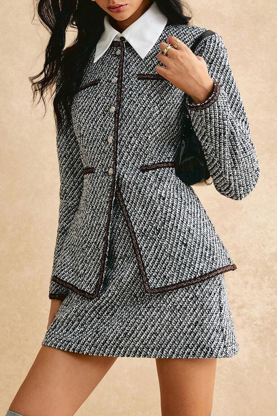 Vintage Tweed Lapel Jacket & Skirt Two Piece Set