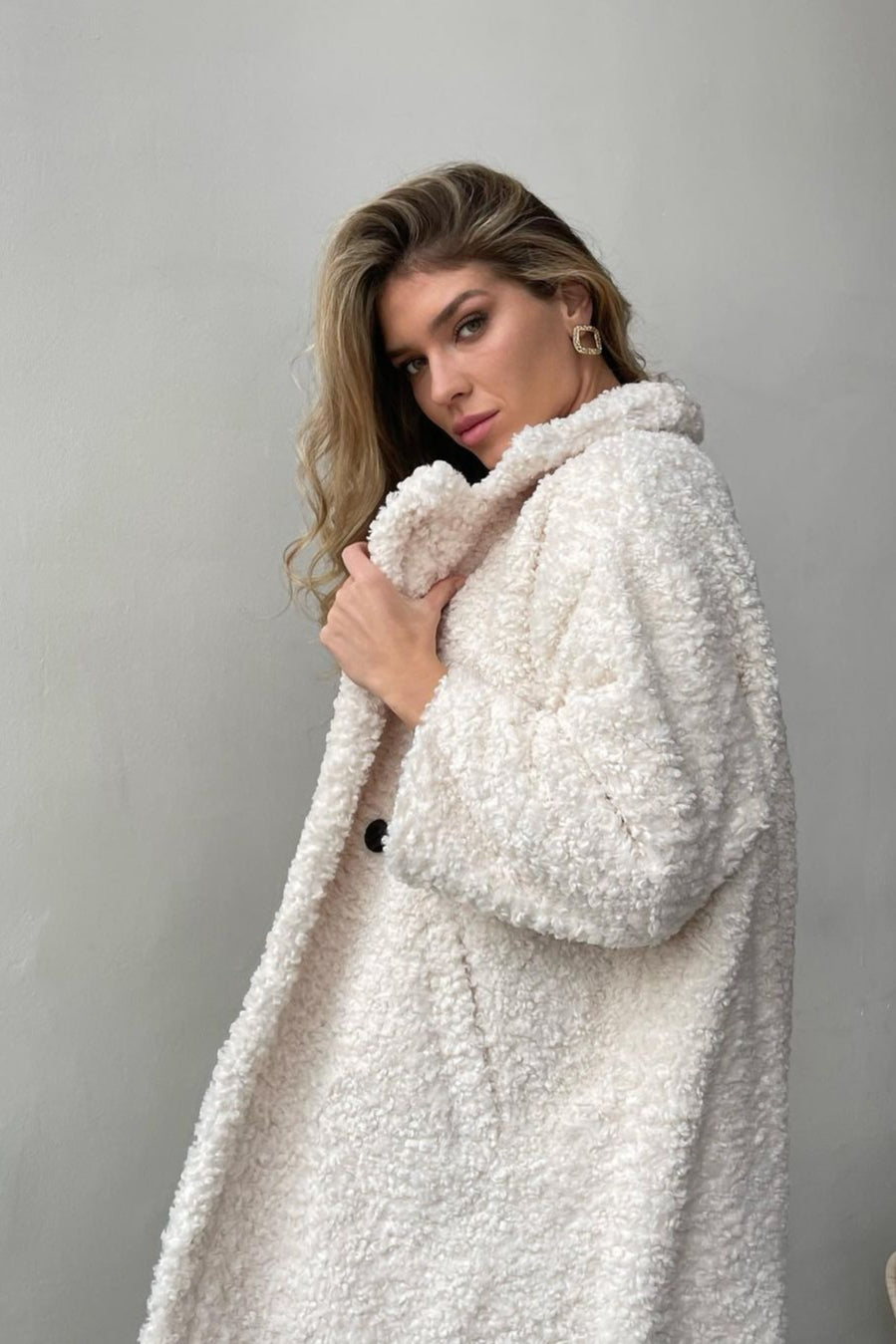 Manteau élégant de bureau à col revers en peluche à manches longues