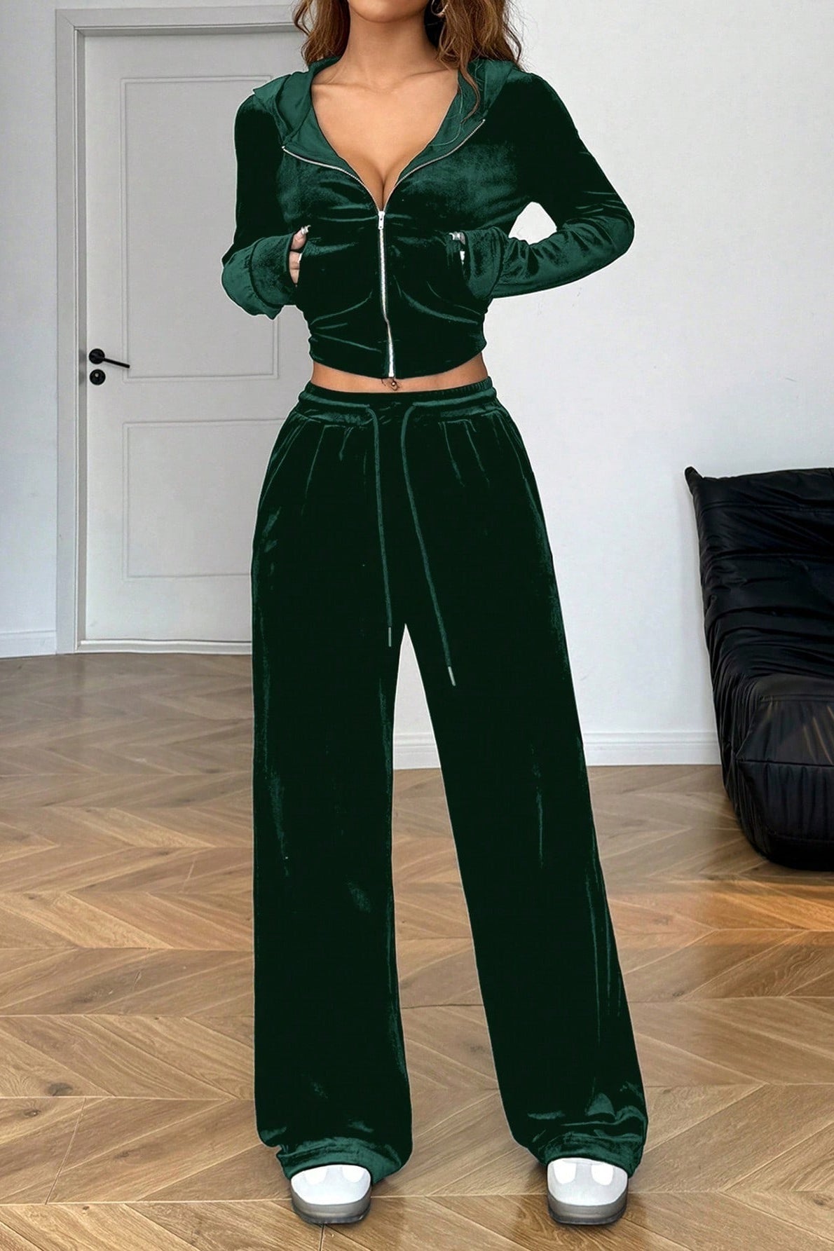 Relaxed Solid Crystal Crop Two Piece Set