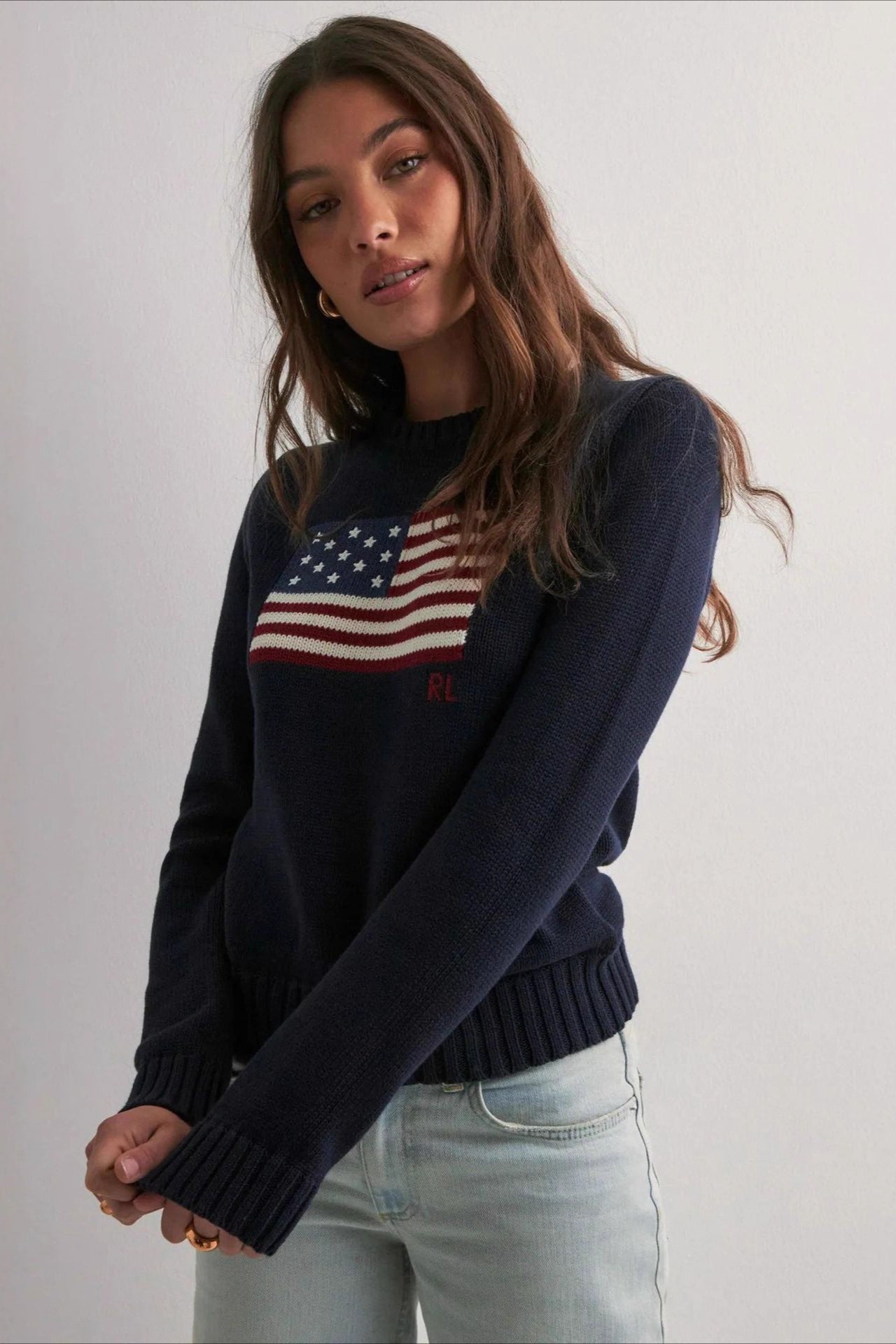 Color Block Flag Print Loose Knit Sweater