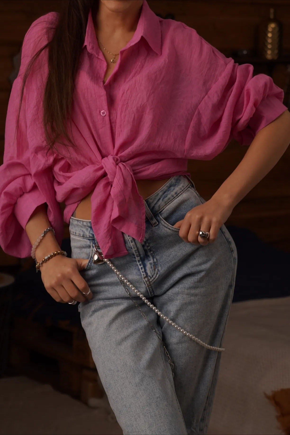 Blusa Casual Chic de Manga Longa e Cor Sólida