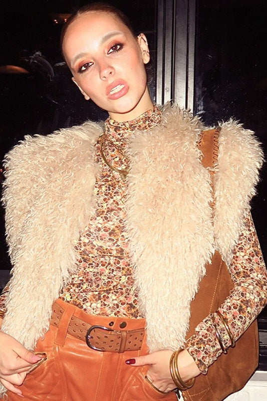 Halter Ausschnitt Rücken Weste mit Lammfellkragen