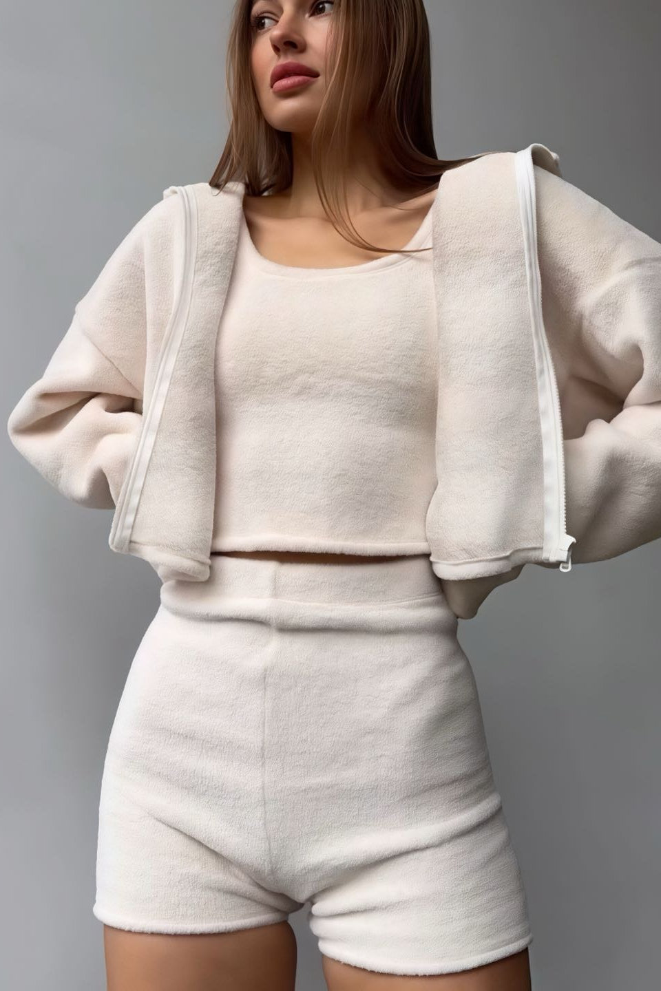 Conjunto de tres piezas: chaleco de punto sólido y suave