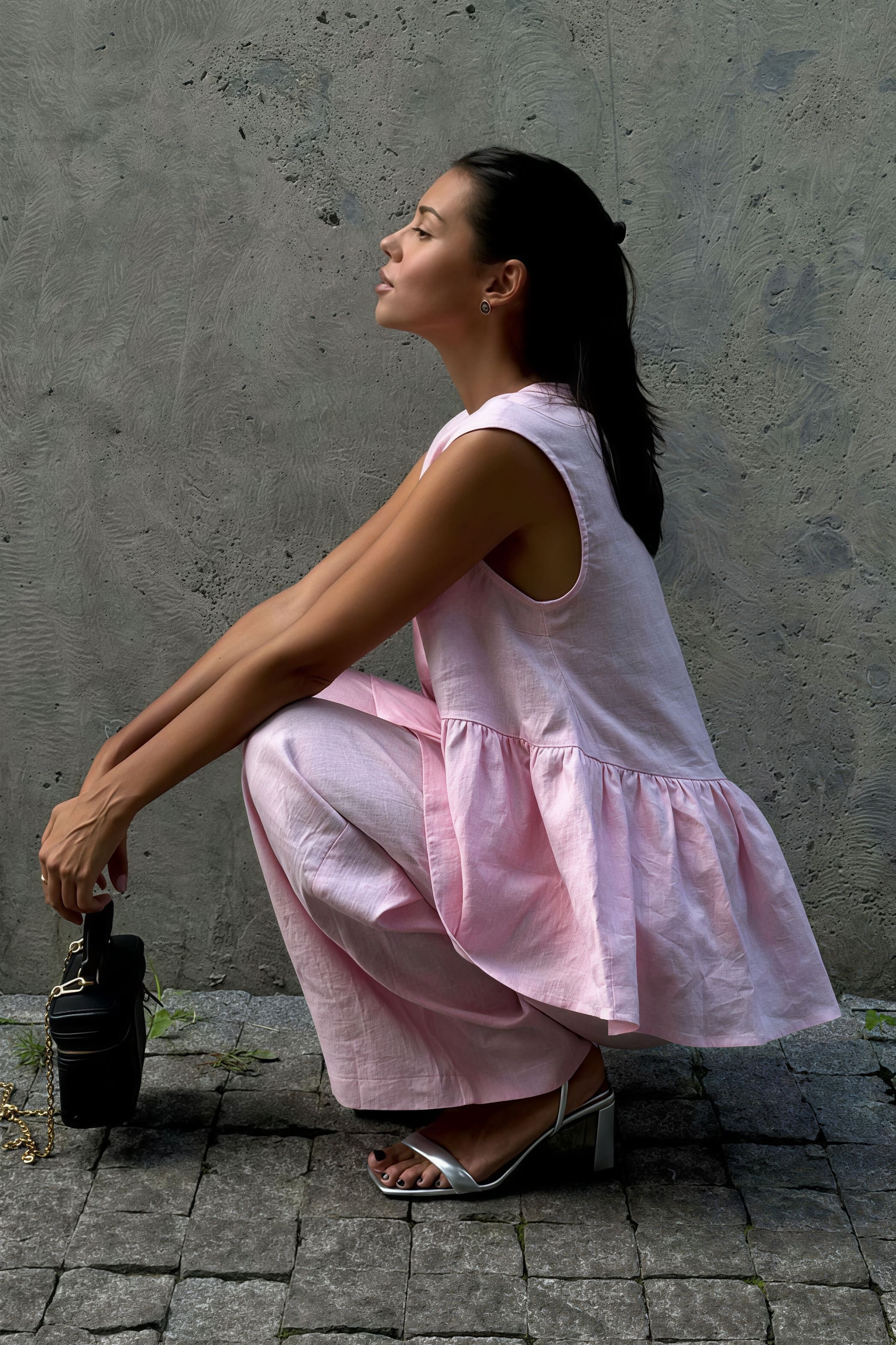 Romantisches Baumwoll-Top mit V-Ausschnitt und ärmellosem Weste-Hose-Zweiteiler