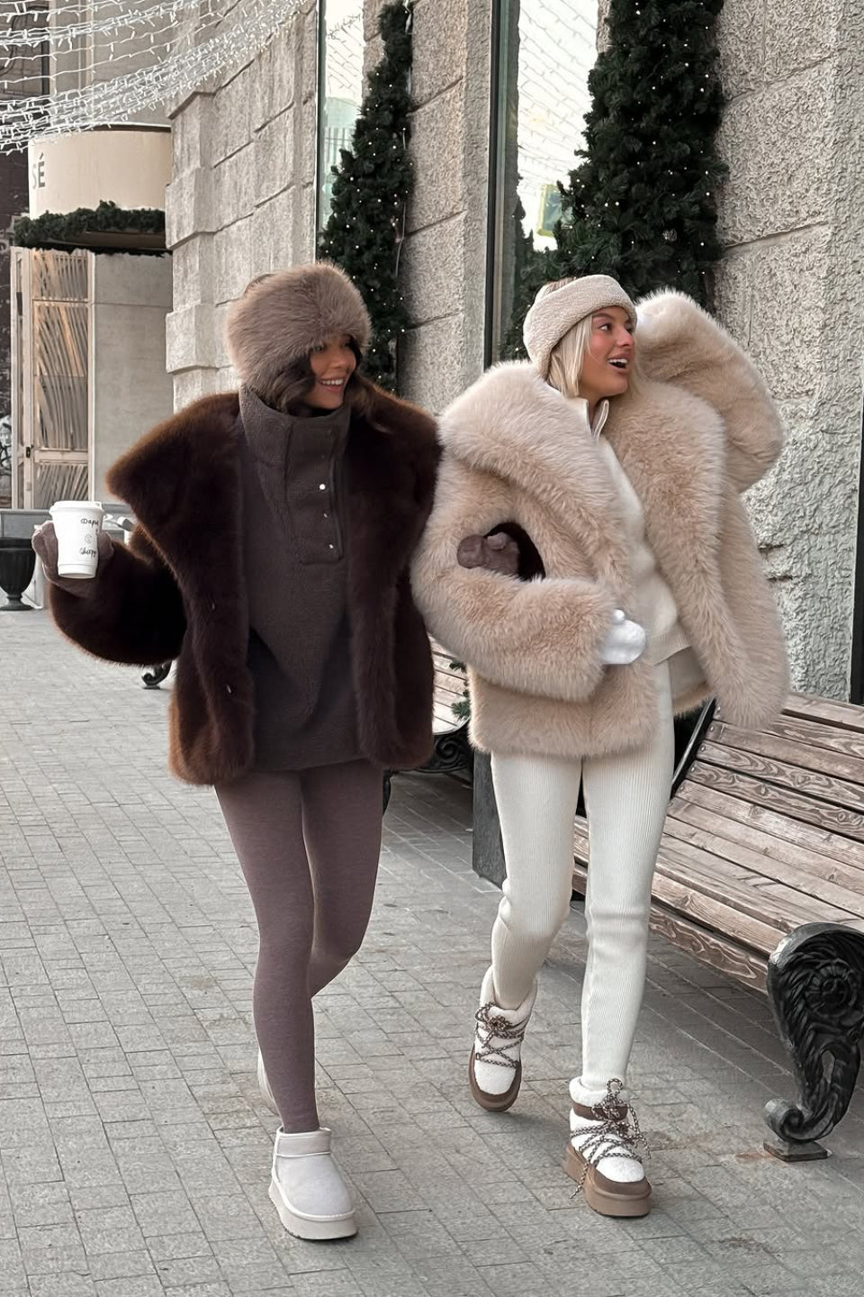 Manteau à col bouffant en fausse fourrure de renard