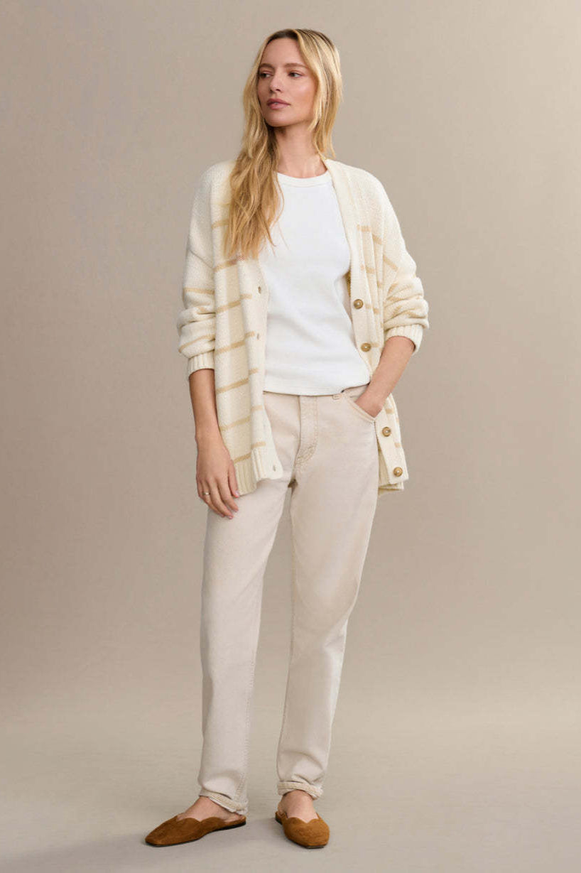 V-Ausschnitt gestreifter Baumwollpullover