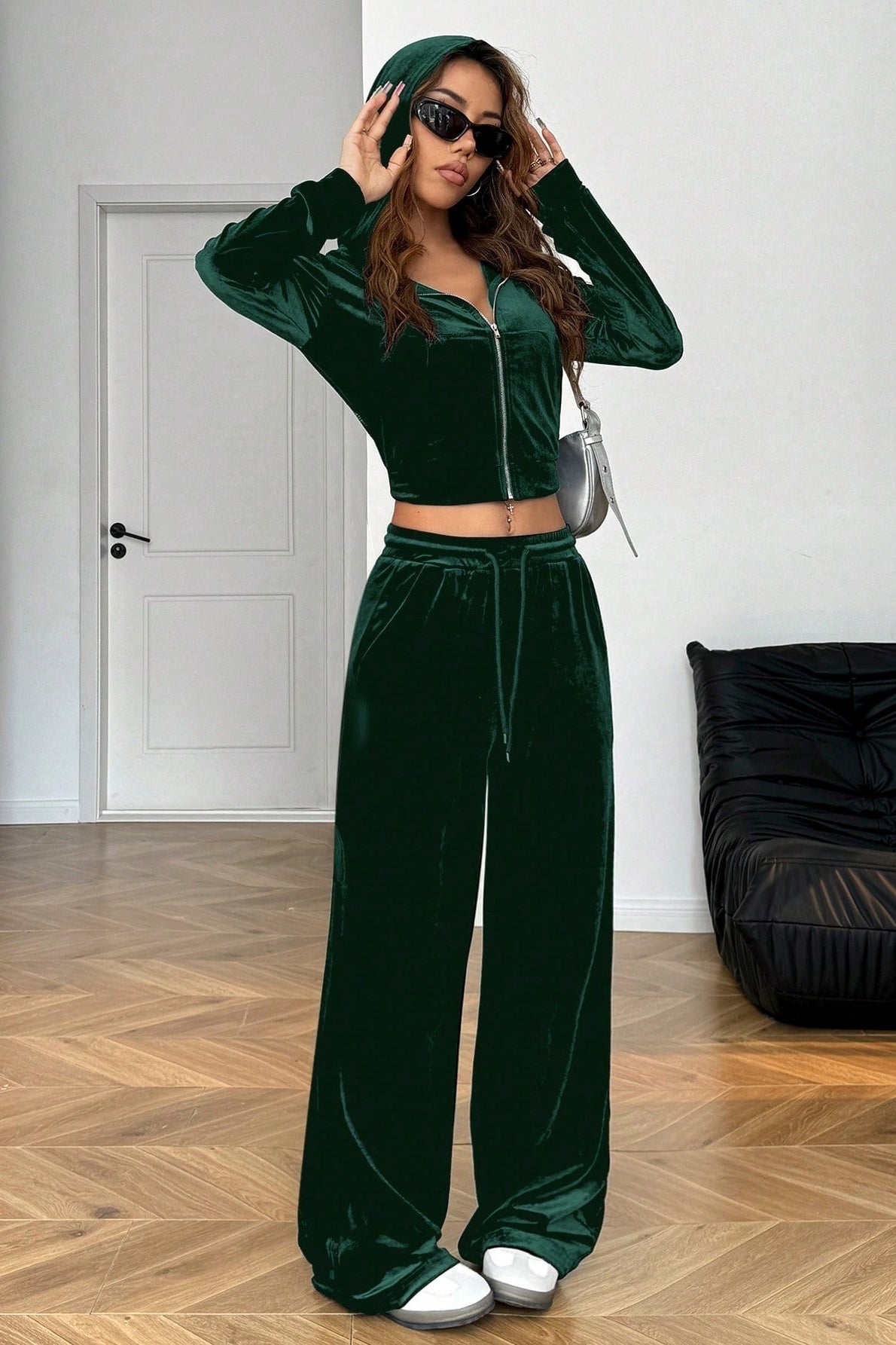 Relaxed Solid Crystal Crop Two Piece Set
