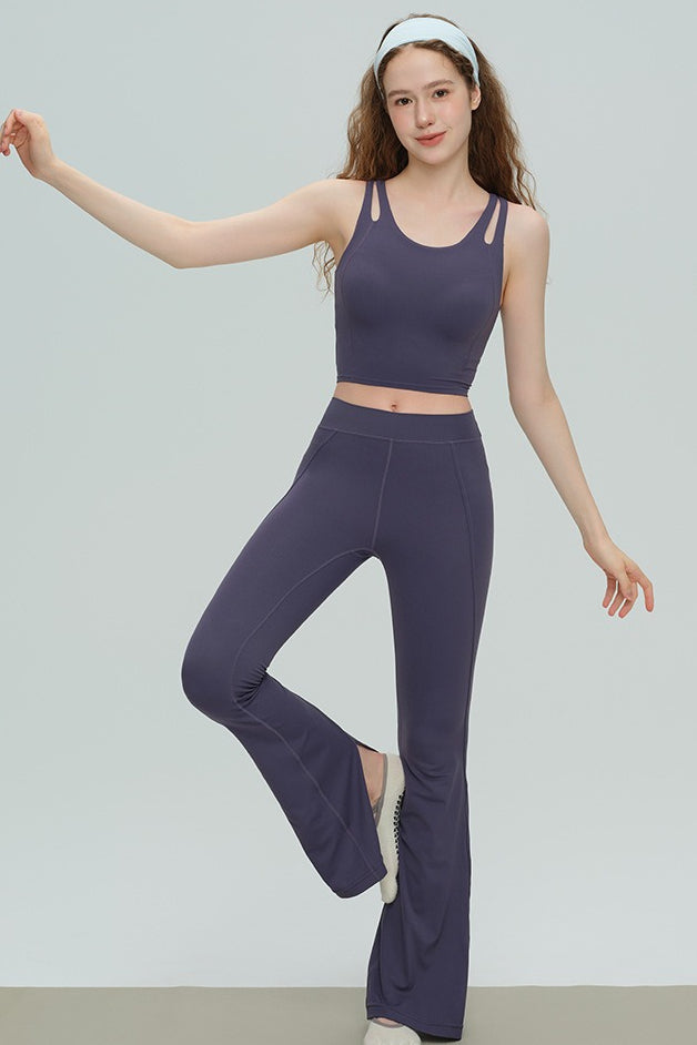 Hochgeschnittene Atmungsaktive Ausgestellte Trainingsleggings mit Schlitz