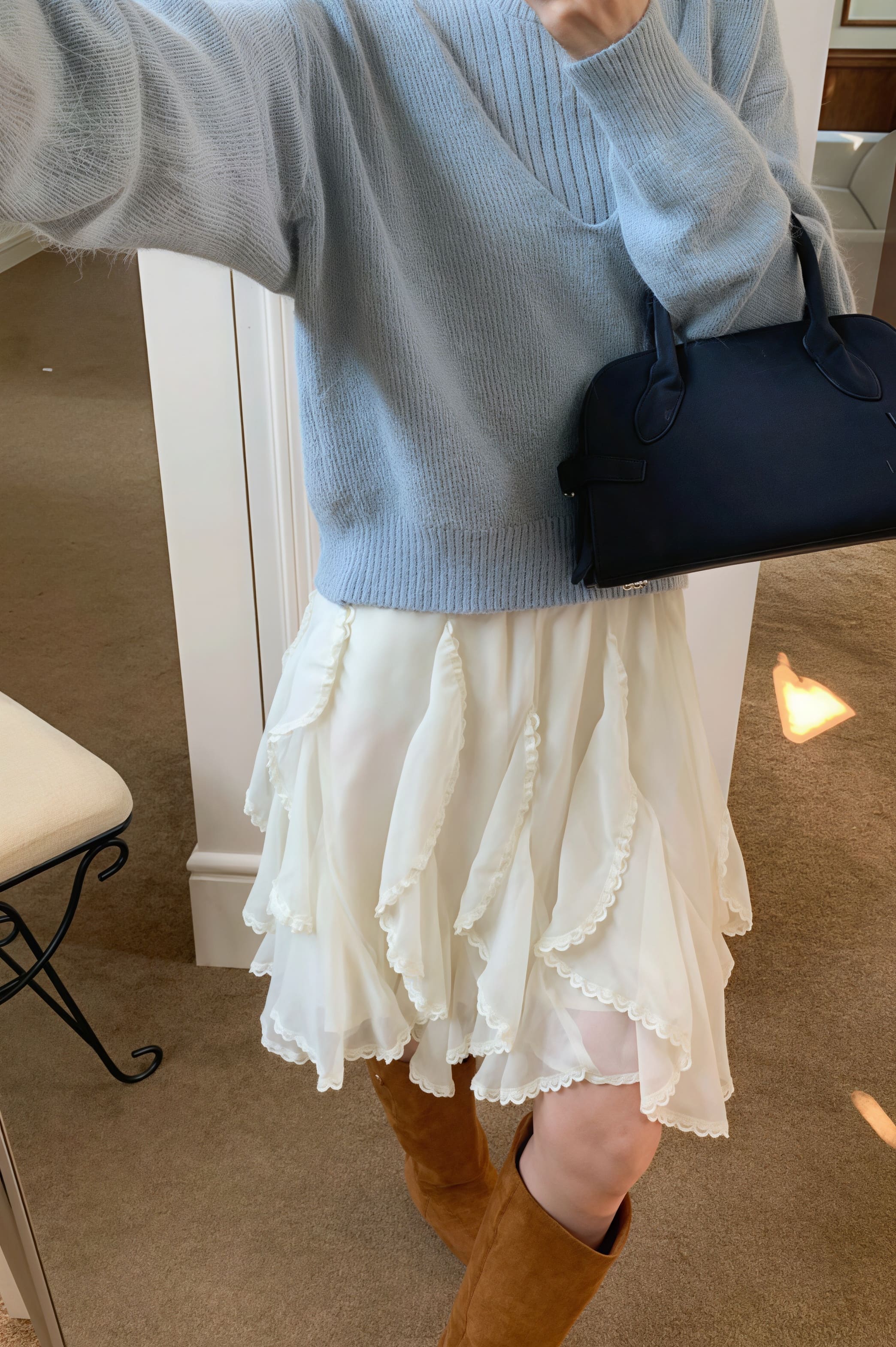 Romantická volánková asymetrická mini sukně z šifónu