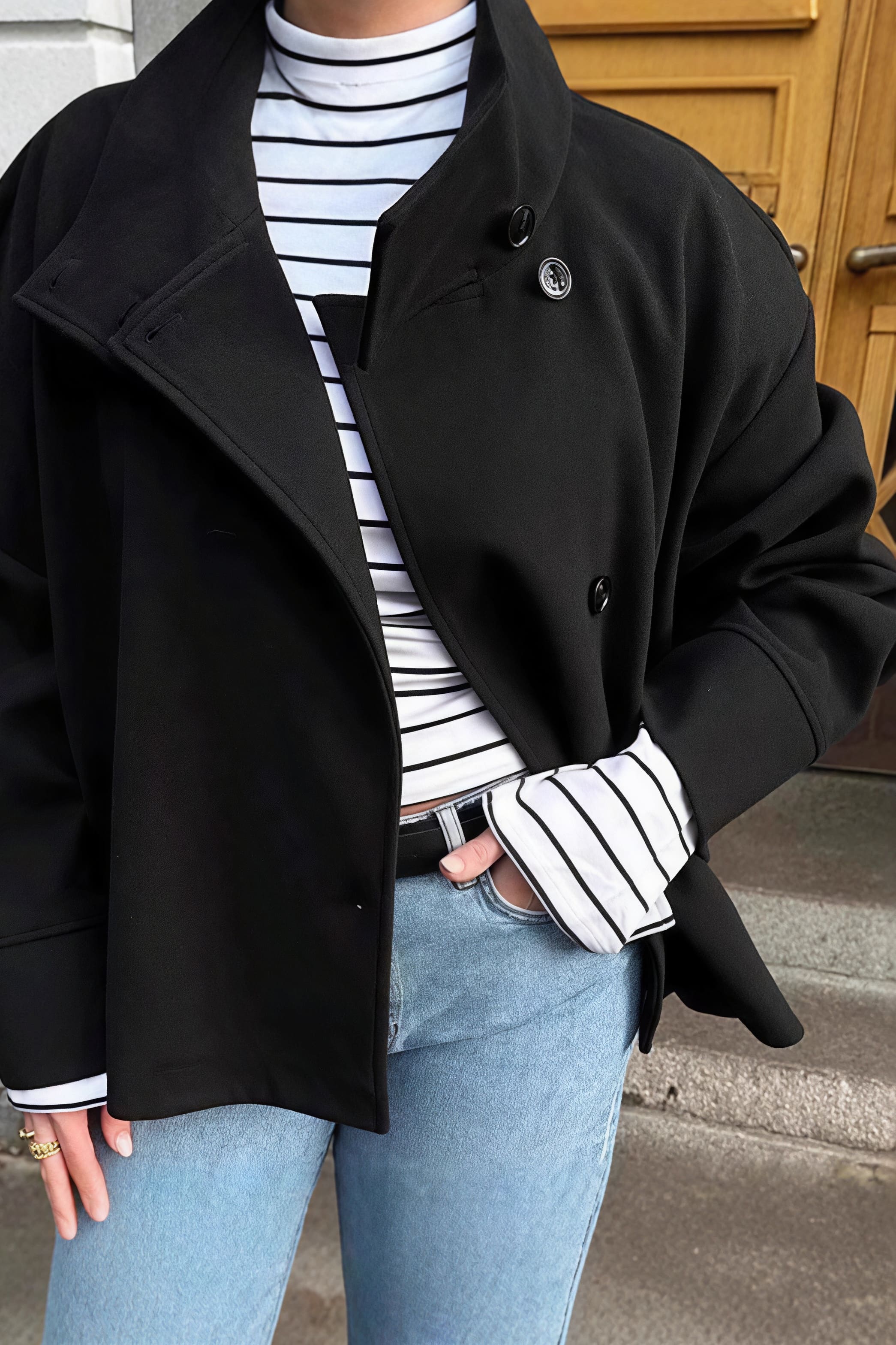 Chic Solid Wool Button High Collar Coat