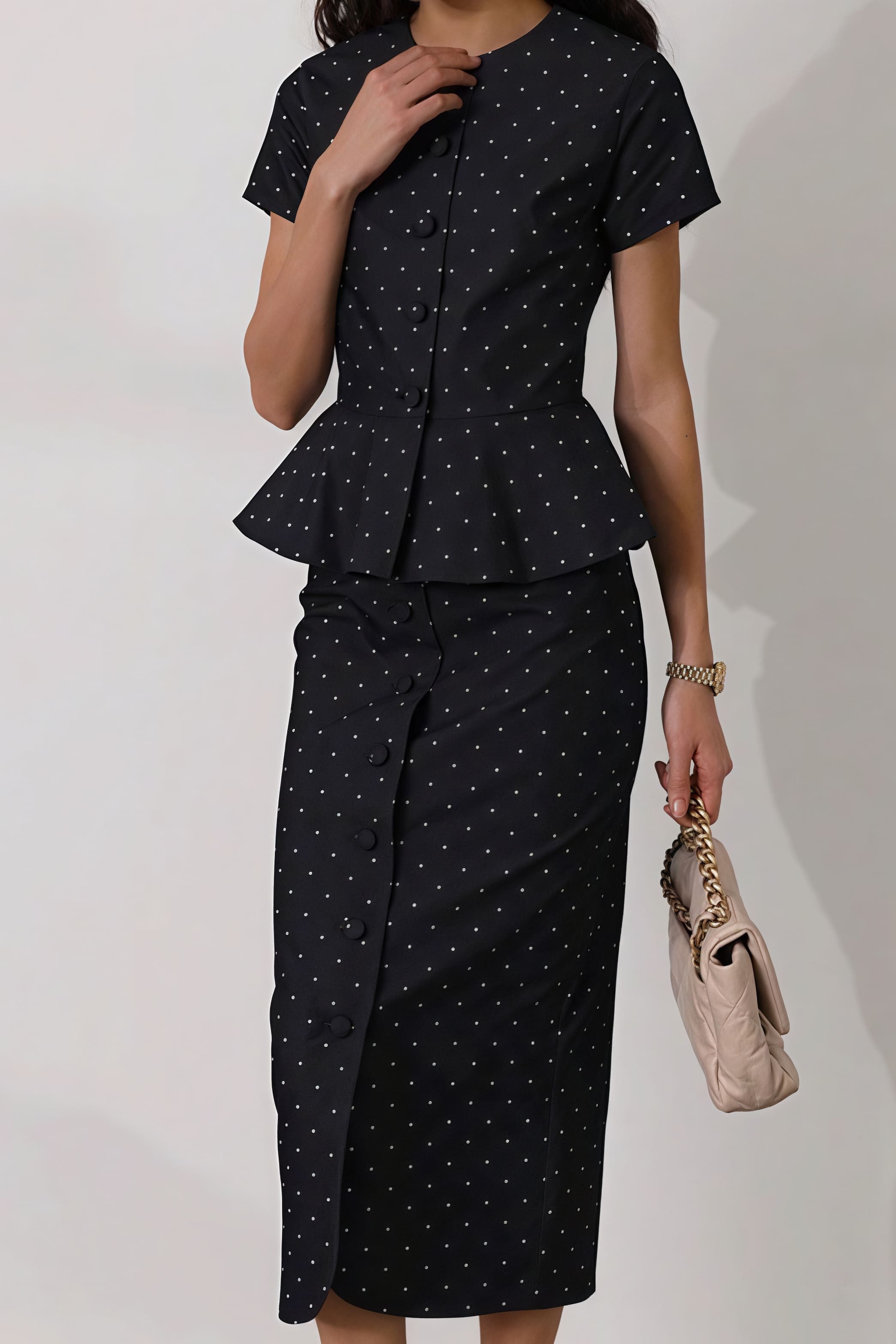 Polka Dot Print Short Sleeve Bodycon Skirt Set