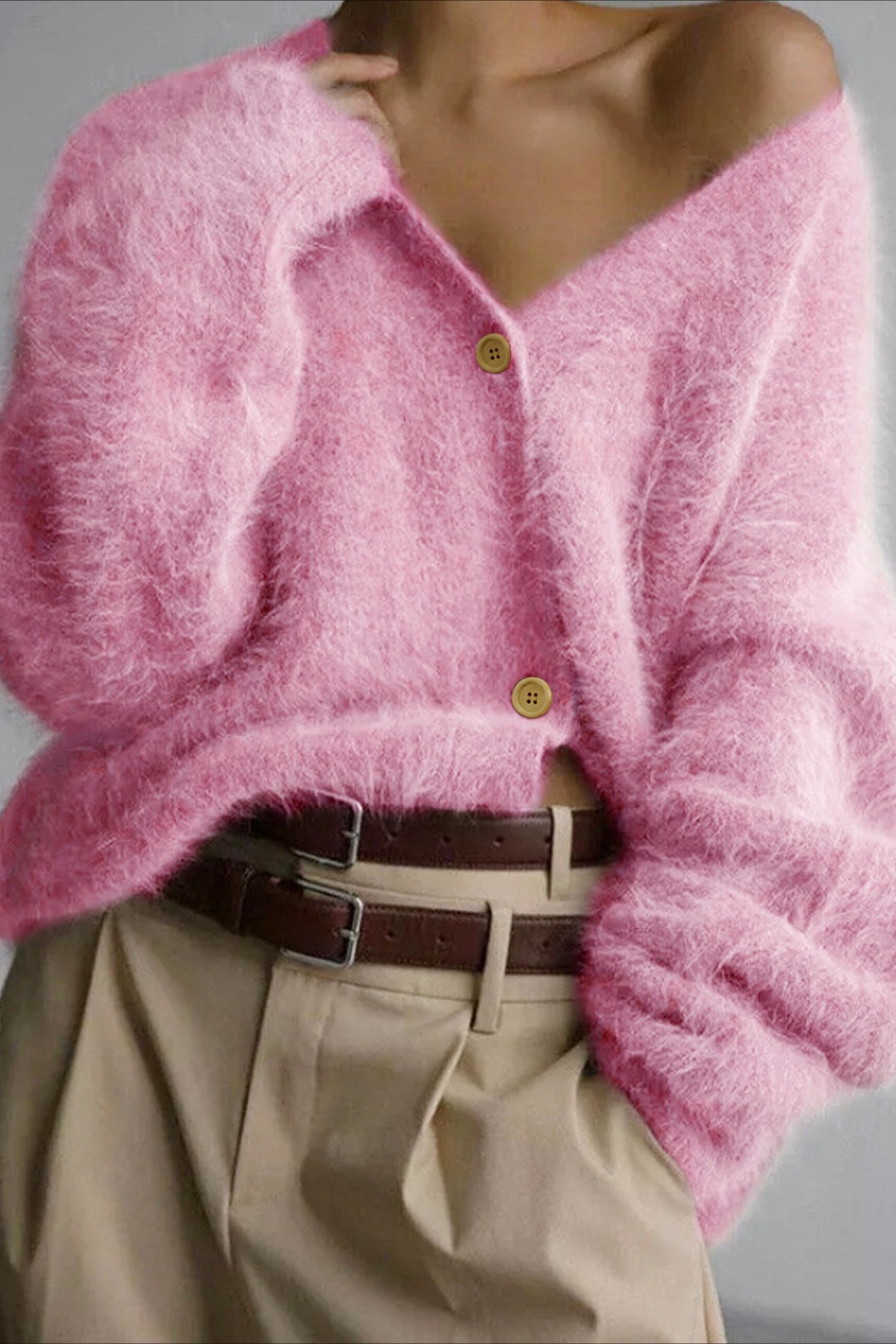 Cardigan à manches longues avec col en V et boutons