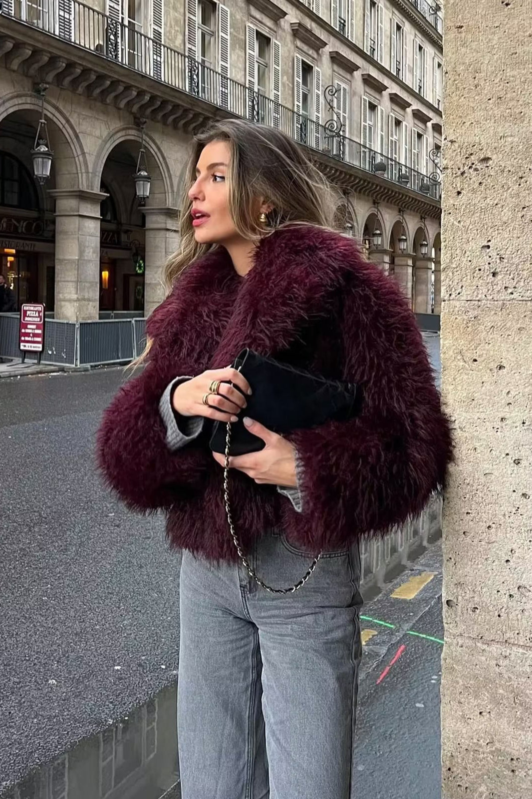 Verdickter Plüschkragen Solider Warmer Kurzer Mantel