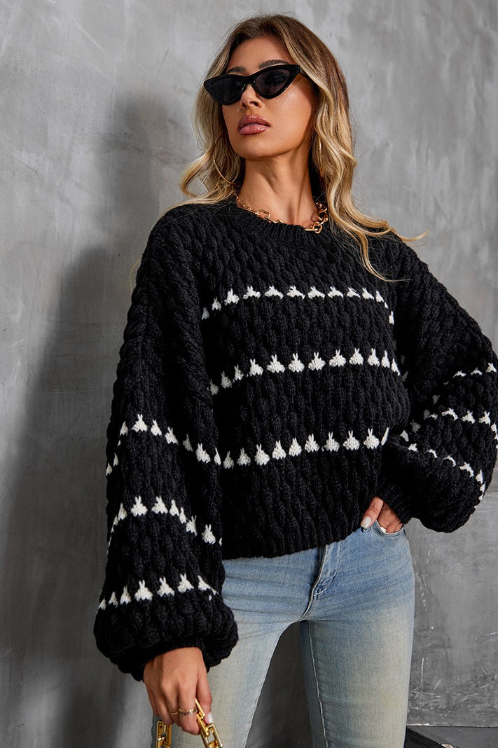 Vintage Striped Round Neck Knit Sweater