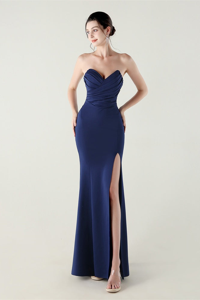 Vestido de fiesta plisado con escote corazón sin tirantes