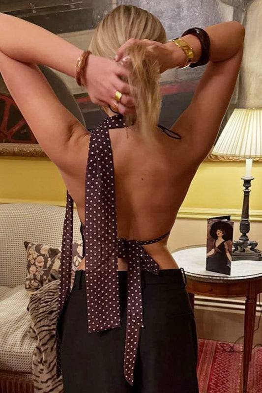 Sexy Polka Dot Deep V Tie Cami Top