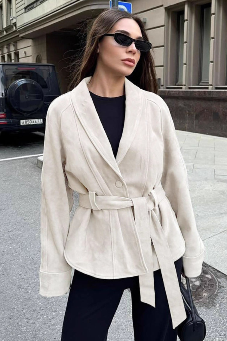 Giacca vintage in pelle scamosciata a maniche lunghe